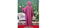 Satin burgundy prayer dress with integrated hijab